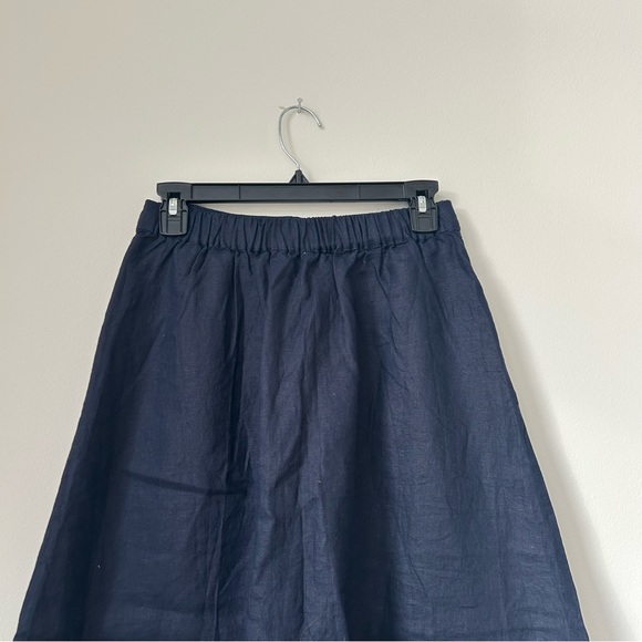 Boden Navy Blue Midi Skirt Verity Linen Classic A-Line Pull On Pockets 4 Petite - Picture 9 of 11